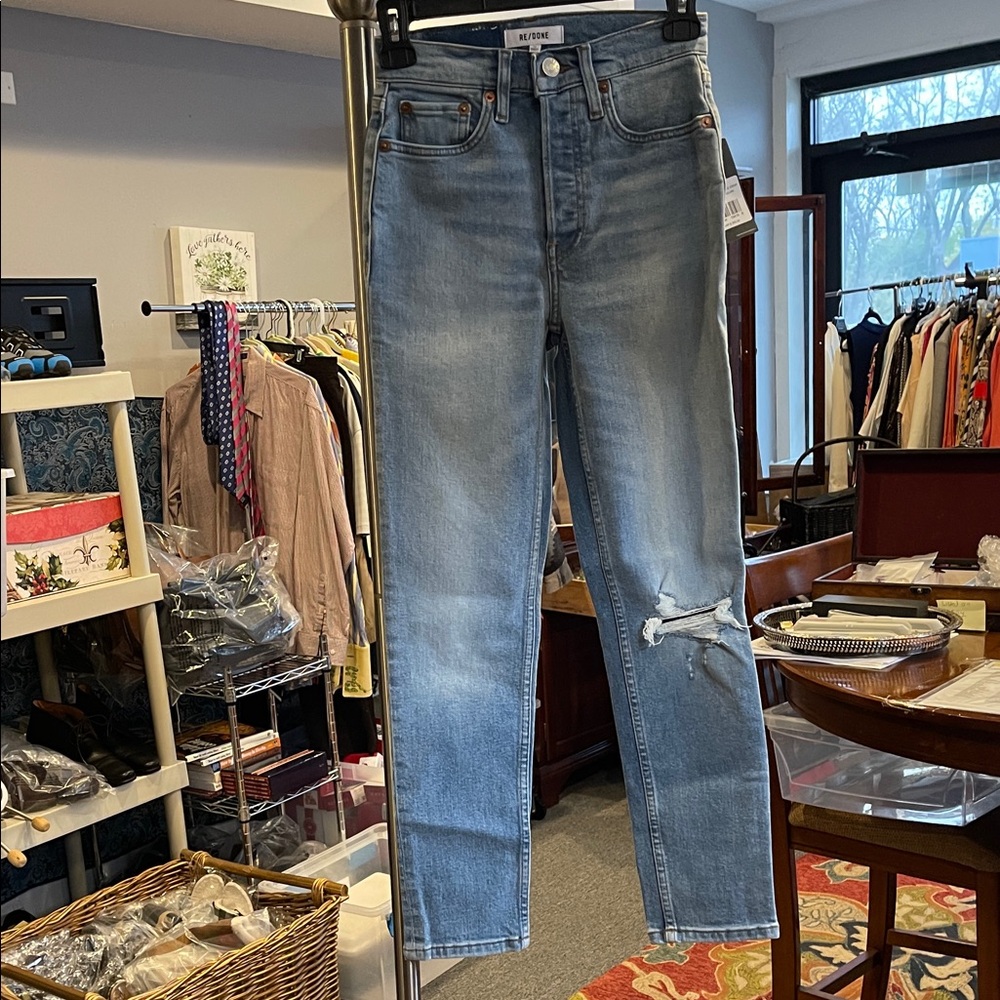 NWT RE/DONE 90s High Rise Ankle Crop Jeans Light Wash Size 24 Worn Light Azure